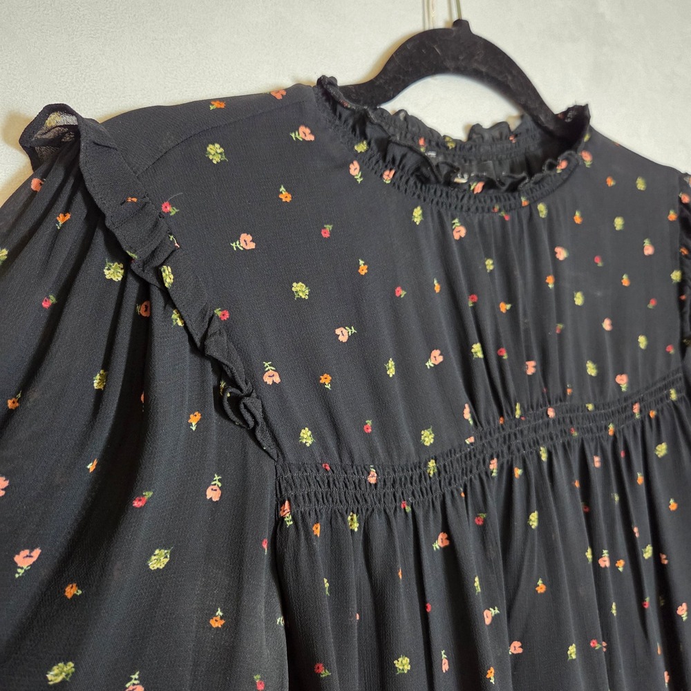 Sanctuary Blouse Women Small Black Floral Cottagecore Ruffle Empire Top - Picture 3 of 8